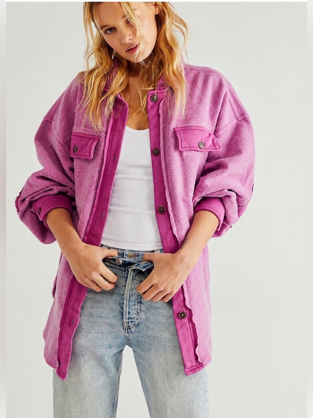 Free people Women’s Large Pink Ruby Shirt Jacket Shacket in Dramatic Orchid